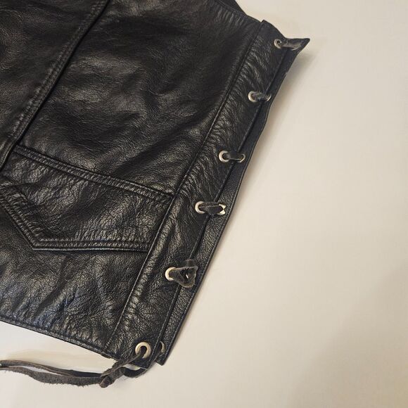 Leather Motorcycle Vest Black Adjustable Side Ties Pockets Mexico - Picture 5 of 9